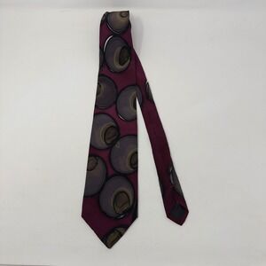 Robert Daskai Hand Painted 100% Silk Men's Necktie Abstract Olives Burgundy USA